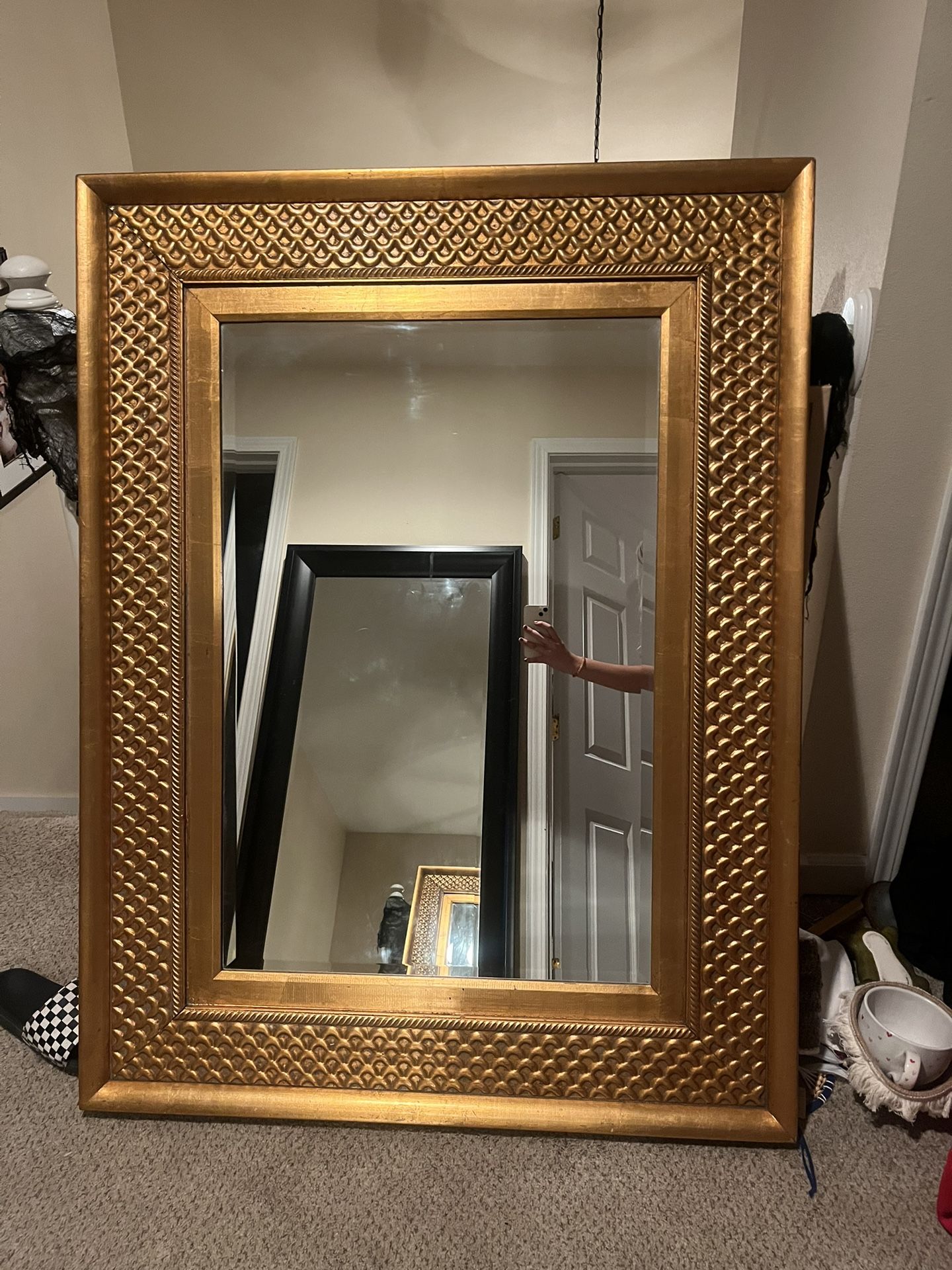 Vintage French Gold Square Mirror