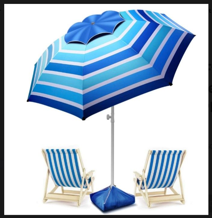 Fisqueen 8-Ft Windproof Beach Umbrella – Sand Anchor & UPF 50+