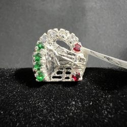 Red White and Green Horse Men's .925 Sterling Silver Ring