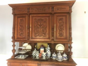 Antique, circa Wood carved sideboard cabinet