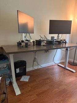 Large Electric Standing Desk with White Frame