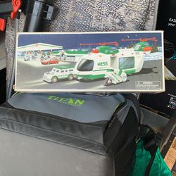 Hess 2001 Green Helicopter With Motorcycle And Cruiser 