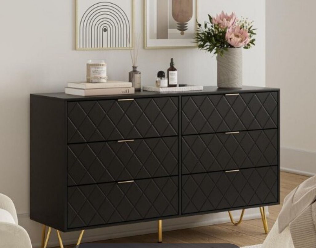 Masupu 6 Drawer Dresser, Modern Drawer Chest, Wide Storage Dresser Chest Cabinet Organizer Unit with Metal Legs, Chest of Drawers for Bedroom, Living