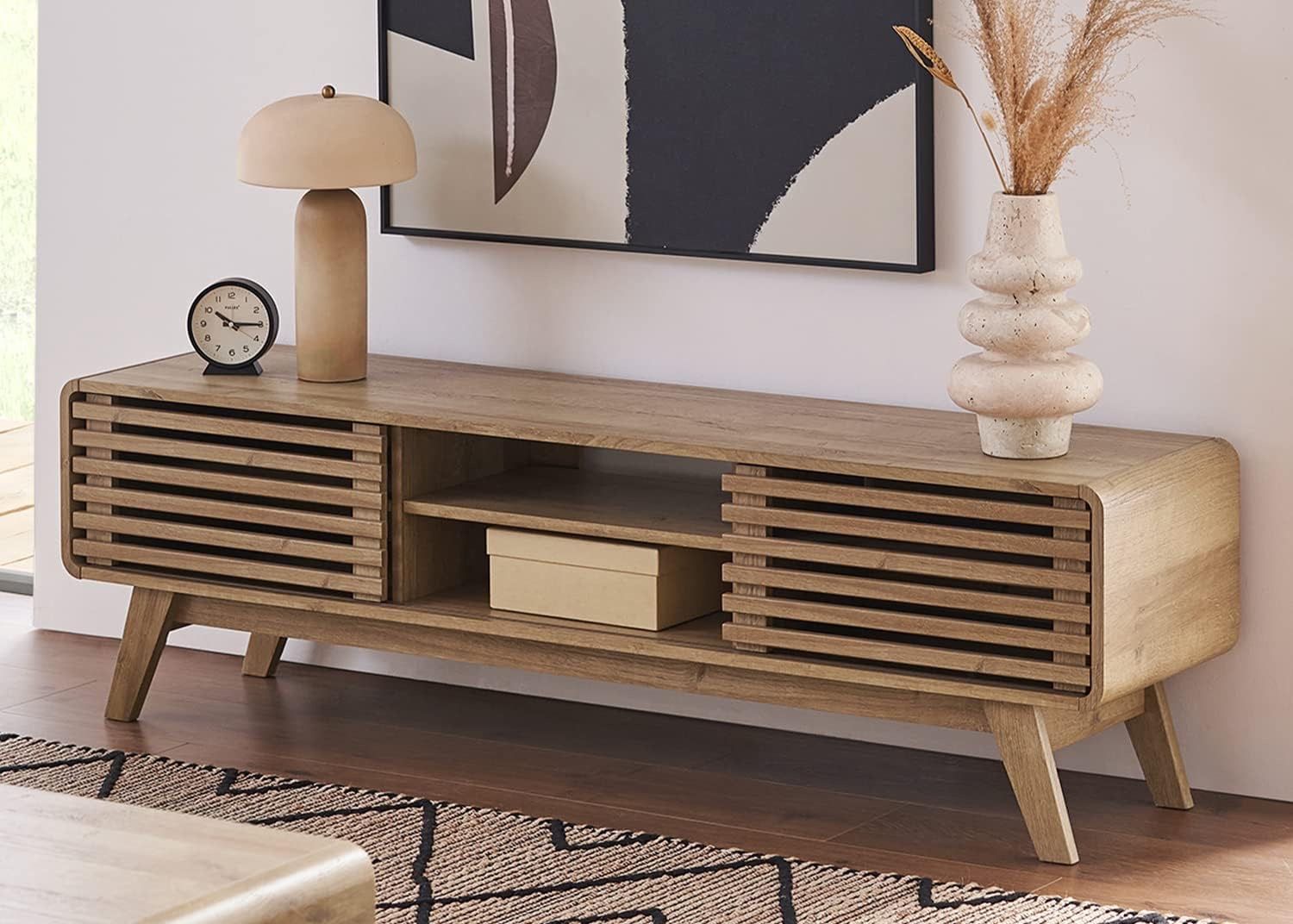 mopio Ensley TV Stand, Mid-Century Modern Television Stand for 55/60/65 inch TV, Farmhouse Entertainment Center with Storage, Media Console Credenza T