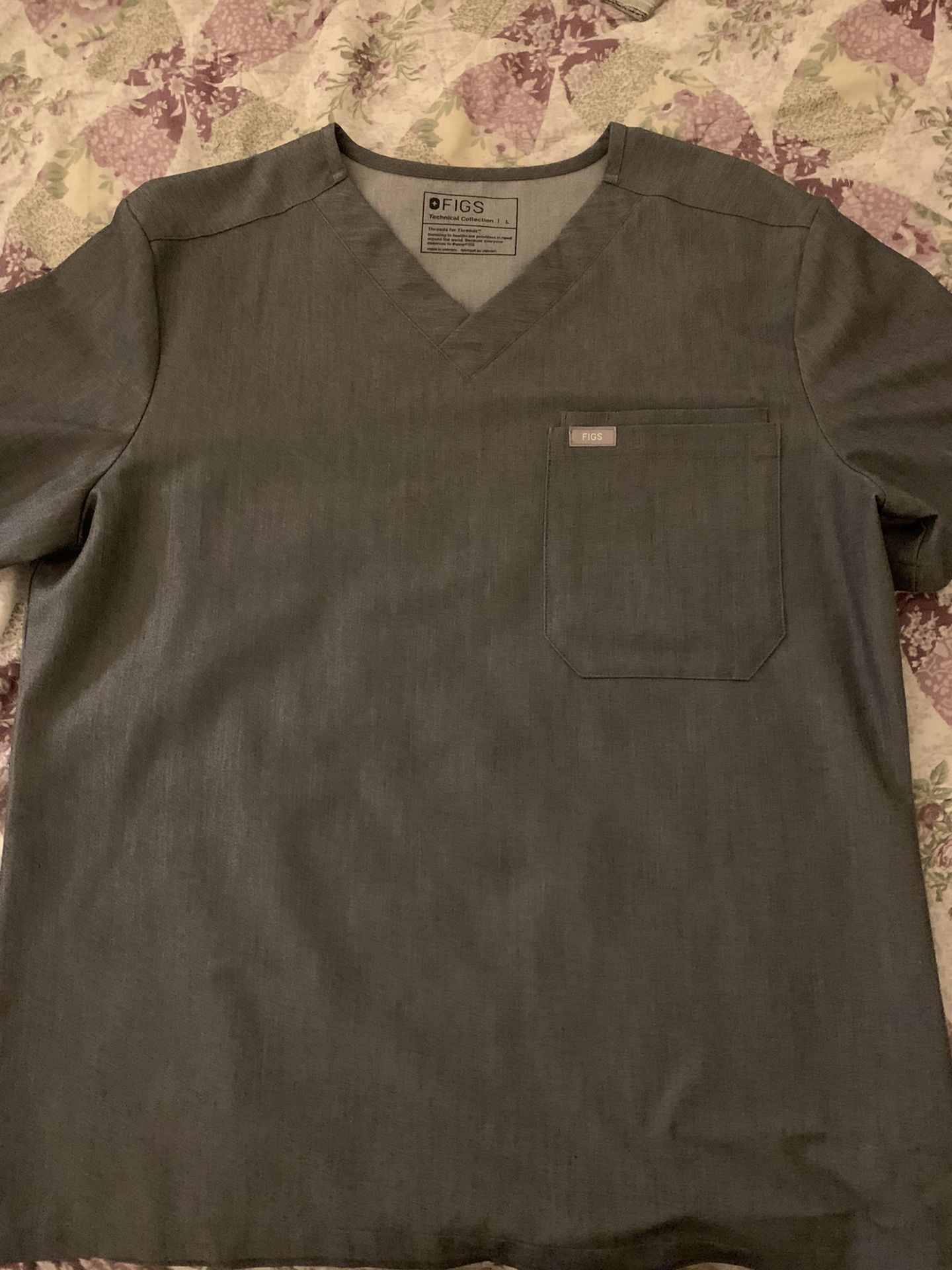 L arge size, Scrub Suit,(top Only) Color Gray.  FIGS