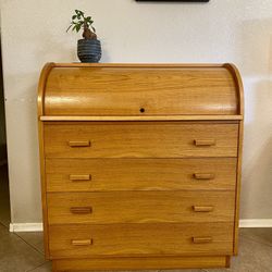 Mid Century Modern Danish Roll Top Secretary Teak Desk 