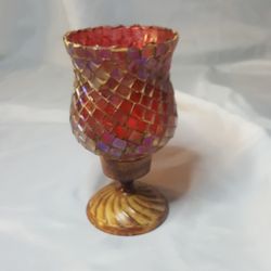 Red and Gold Mosaic Candle Holder