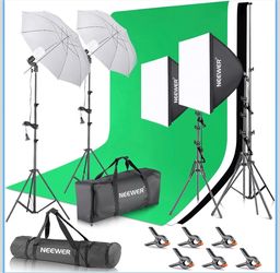 NEEWER Photography Lighting kit with Backdrops, 8.5x10ft Backdrop Stands, UL Certified 5700K 800W Equivalent 24W LED Umbrella Softbox Continuous Light