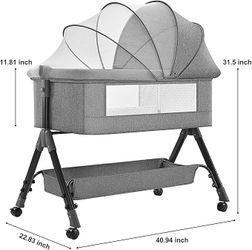 (Brand New) Gray Baby Bassinet Bedside Sleeper