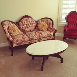 Marble & Mahogany Coffee Table