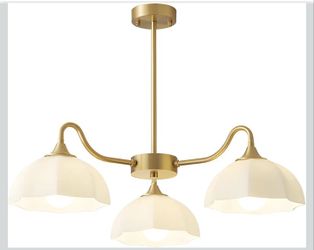 Mid Century Modern 3 Light Sputnik Chandeliers Retro Gold Milk Glass