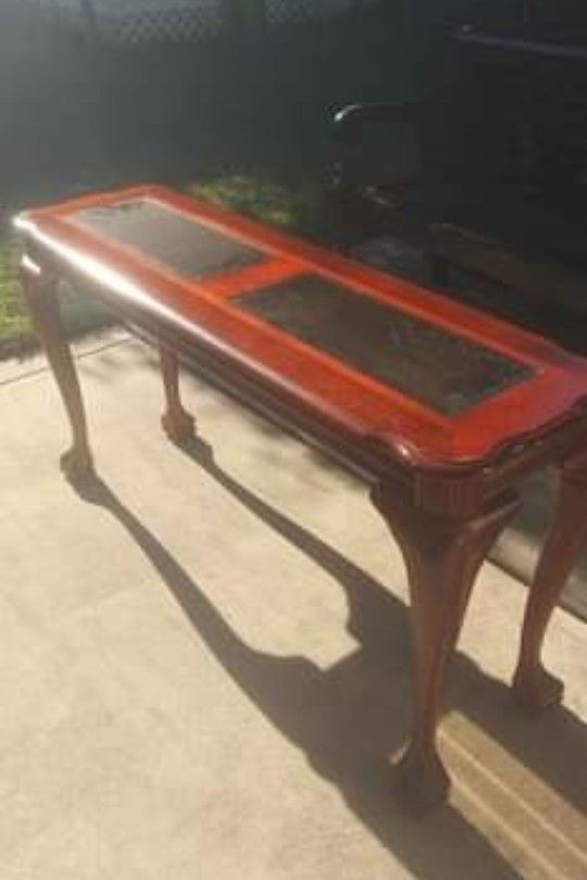 Cherry Wood Console Table With Glass Top