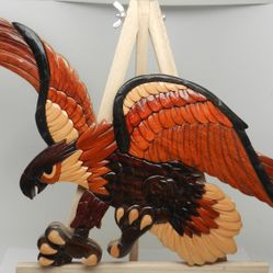 Vintage Handmade Intarsia Wood Mosaic 3D Flying Wall Art Eagle Large Talons