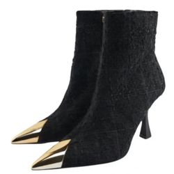 Zara Black Boots with Gold Toe