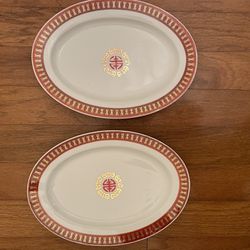 2 Red/Gold Asian Porcelain Serving Platters 