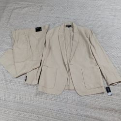 INC International Concepts Suit XL Beige Sand Linen 2-Piece Vacation Party Work