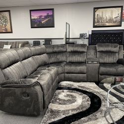 Gray Sofa Sectional 3x Recliners