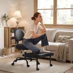 New Ergonomic Cross Legged Office Desk Chair with Wheels, 360° Swivel and Adjustable Height for Meditation and ADHD,Criss Cross Kneeling Chair with Lu