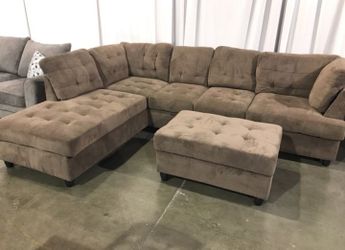 Brand New Brown Chenille Fabric Sectional With Storage Ottoman