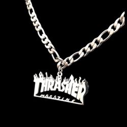 18” Rhodium Plated Figaro Necklace with Thrasher Pendant/ New paparazzi fashion drip jewelry 2025/ We Ship Fast!