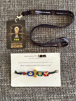 FIFA World Cup 2026 Bank of America Charm Bracelet and Stadium Badge with Lanyard new