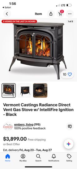Vermont Castings Radiance Direct Vent Gas Stove w/ IntelliFire Ignition - Black