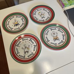 Tabletops Unlimited 4 Piece Pizza Plates 8.25” Chef Salad Ceramic Hand Painted
