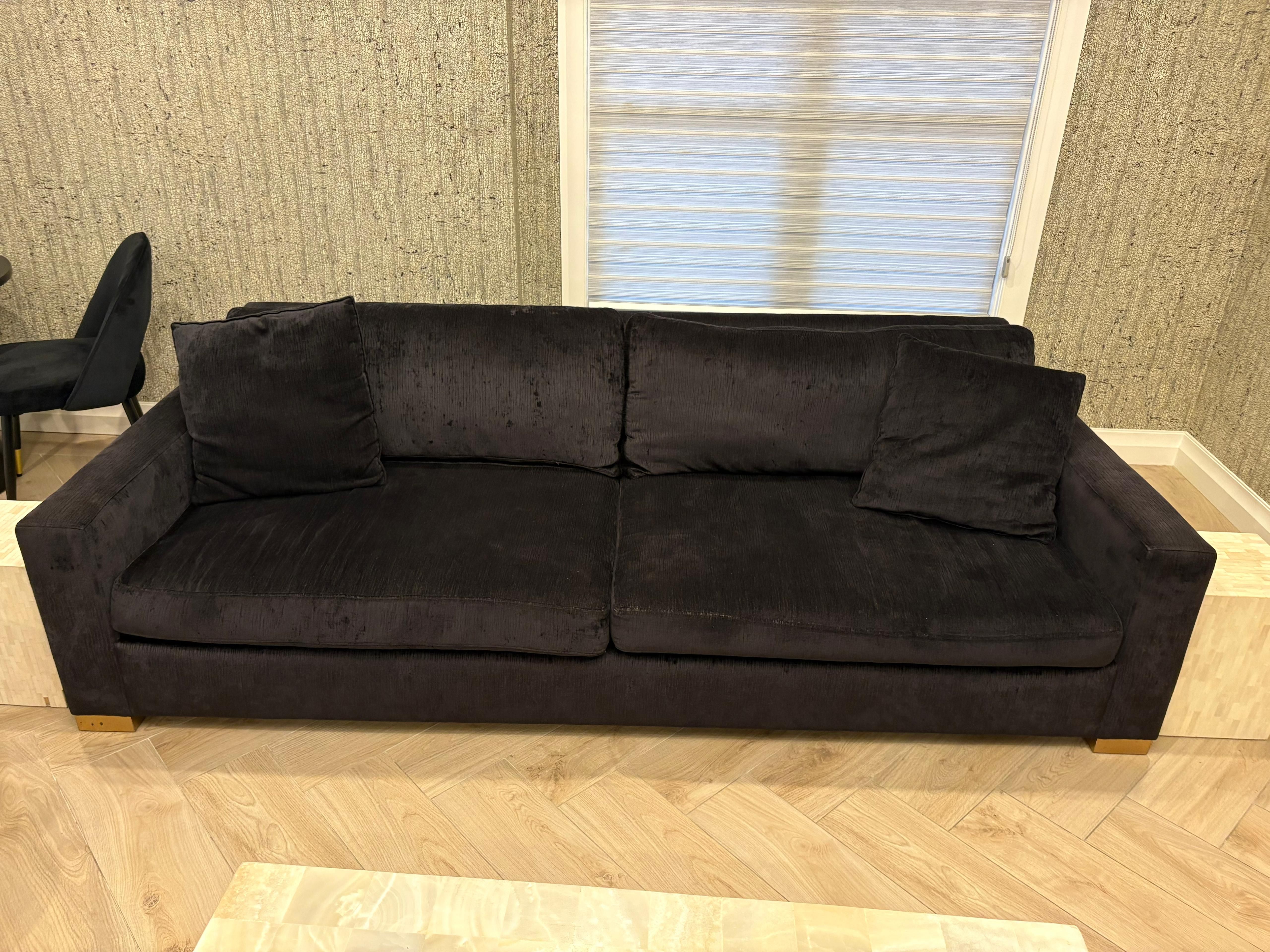 Modern interiors black velvet  4 seater sofa