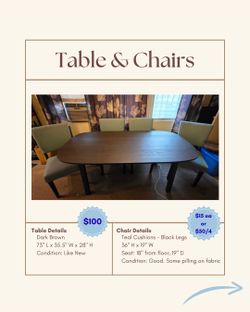Dining Table and 4 Chairs Set