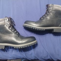 Timberland Size 11 Black Leather Boots Grey