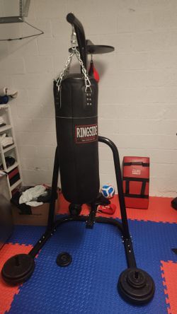 Punching Bag Stand, Steel Heavy Duty Workout Training Equipment, Adjustable Height Boxing Punching Stand with Weighted Base, Holds Up to 140 lbs, Free