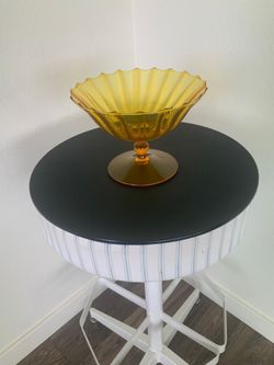 Yellow Glass Dish Footed, On 2 Inch Pedestal And. Broad Bowl. $20