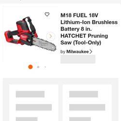 M18 FUEL 18V Lithium-Ion Brushless Battery 8 in. HATCHET Pruning Saw