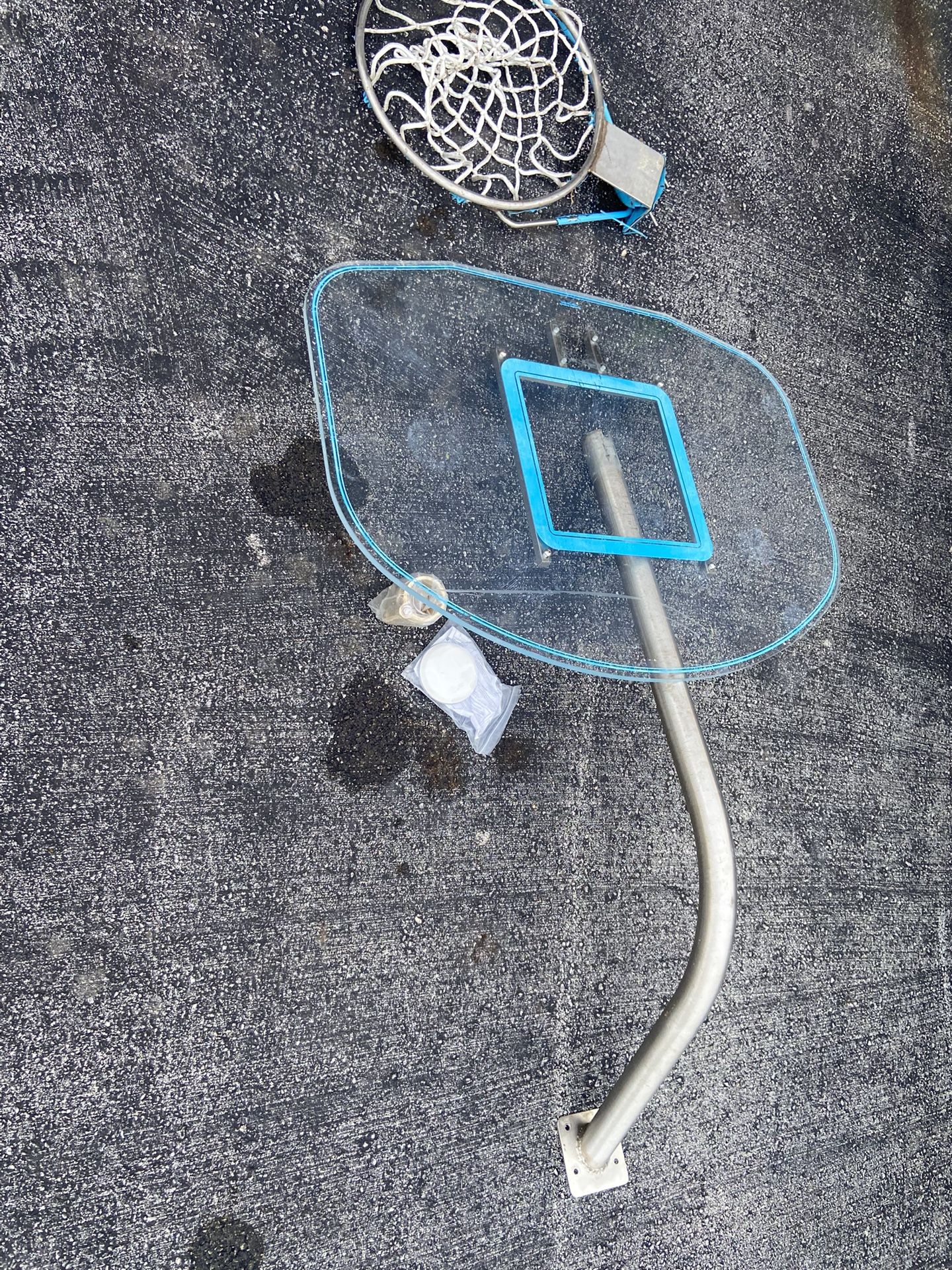 Swimming pool, basketball hoop and rim for inground pool