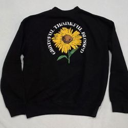 Awake  Women Sunflower Print Black Pullover Sweater Small