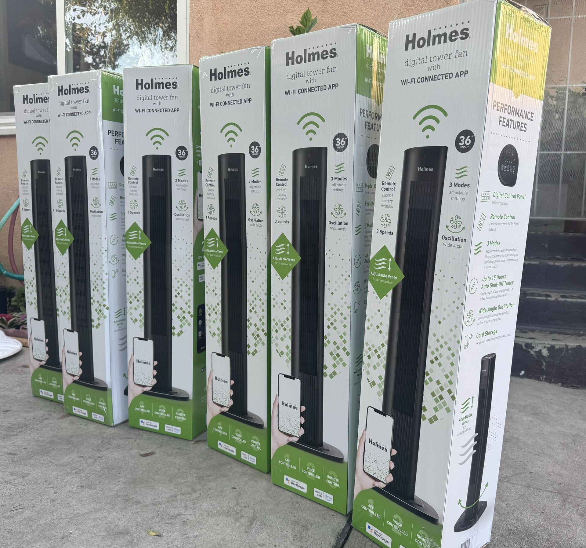 $35 each Smart fan tower fan with remote and app connect, Alexa compatible 3 speed ventilado de torre abanico inteligente de tres velocidades