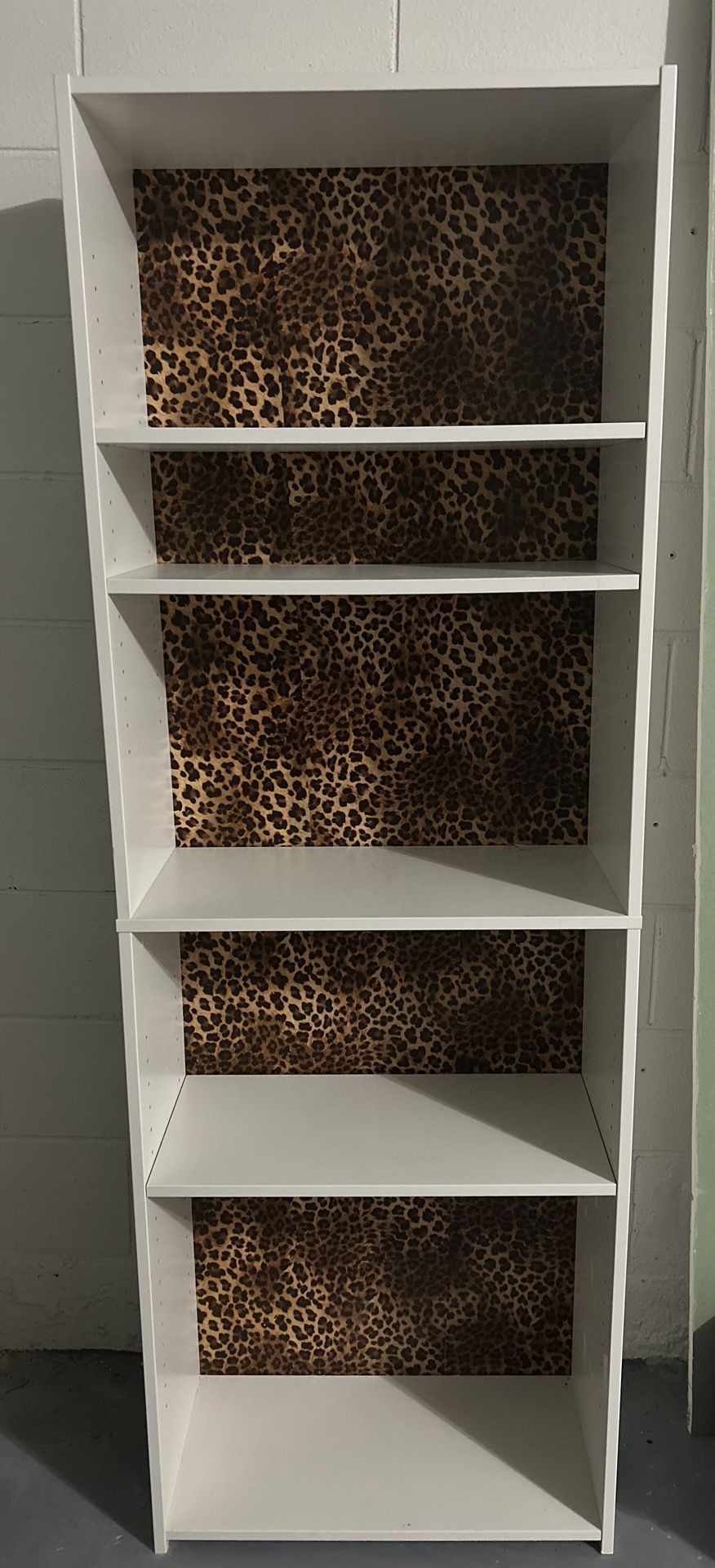 (3) - 5 Shelf Bookcases (Leopard Print Contact Paper) White/Modern Style