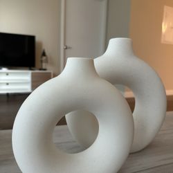 2 White Table Decor/ Vases 