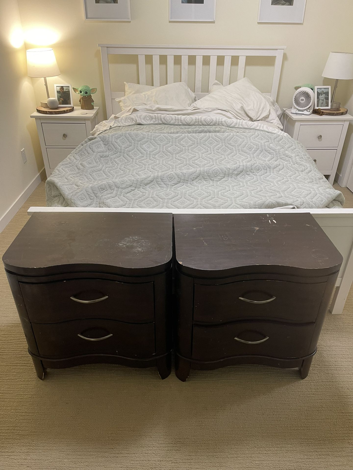 Worn Out Nightstands, Set Of Two, With Outlets