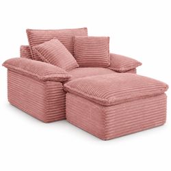 New Corduroy Loveseat Sofa Couch with Movable Ottoman - Chino Hills