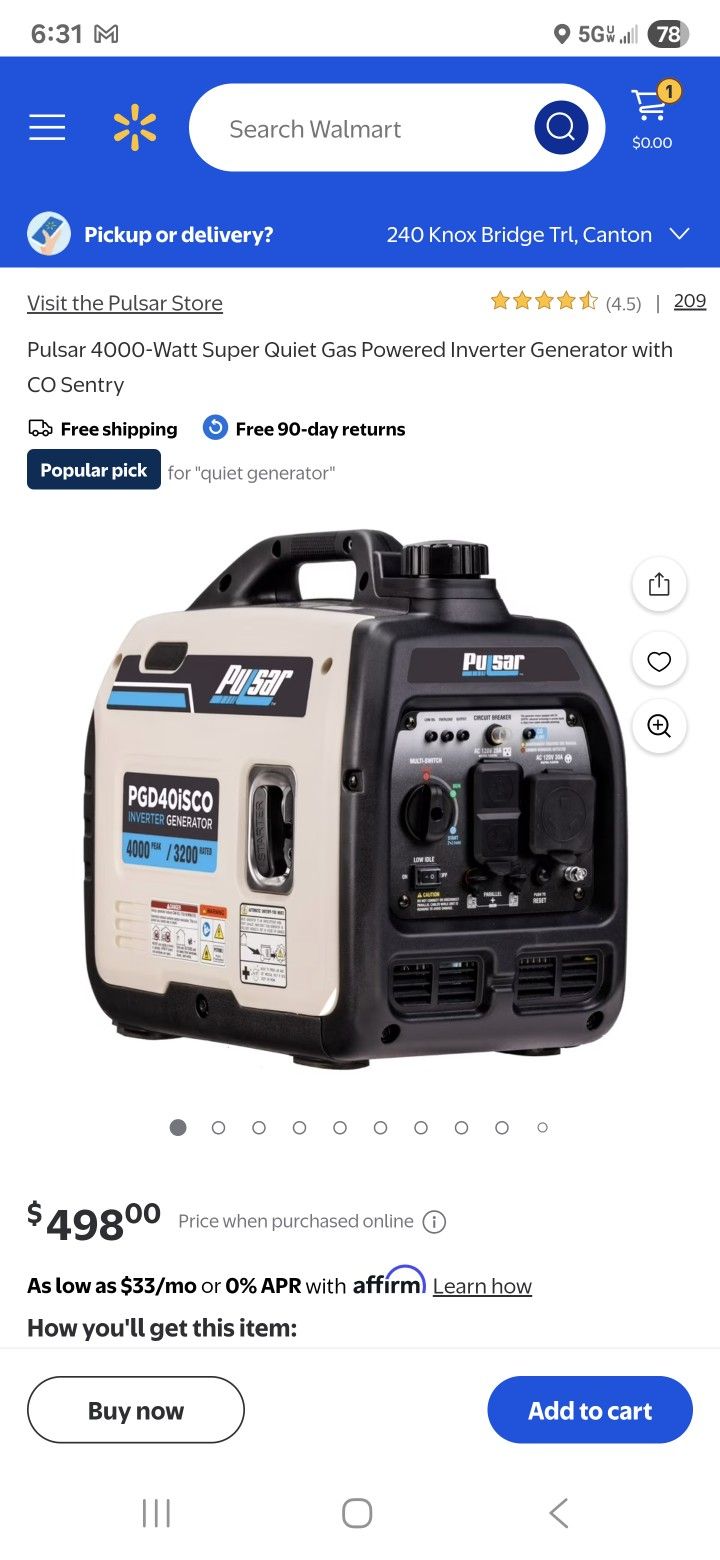 Pulsar PG4500iSR inverter generator