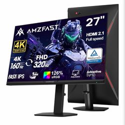 Amzfast 27 Inch 4K Gaming Monitor HDR 400, UHD 160Hz 144Hz | FHD 320Hz 300Hz 1ms Fast IPS Dual Mode