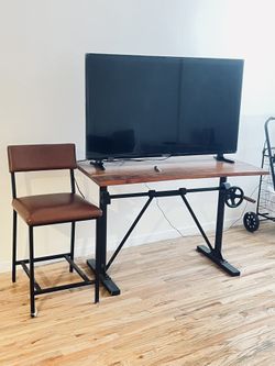 Wooden Table W/ A Crank Wheel