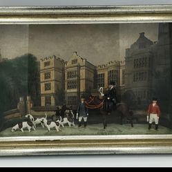 Antique Fountain's Hall , Westmorland Fox-Hunt Diorama/ Shadowbox W/ Paperwork