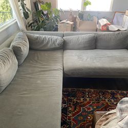 Large West Elm Green/steel Blue Sofa With Chaise Lounge