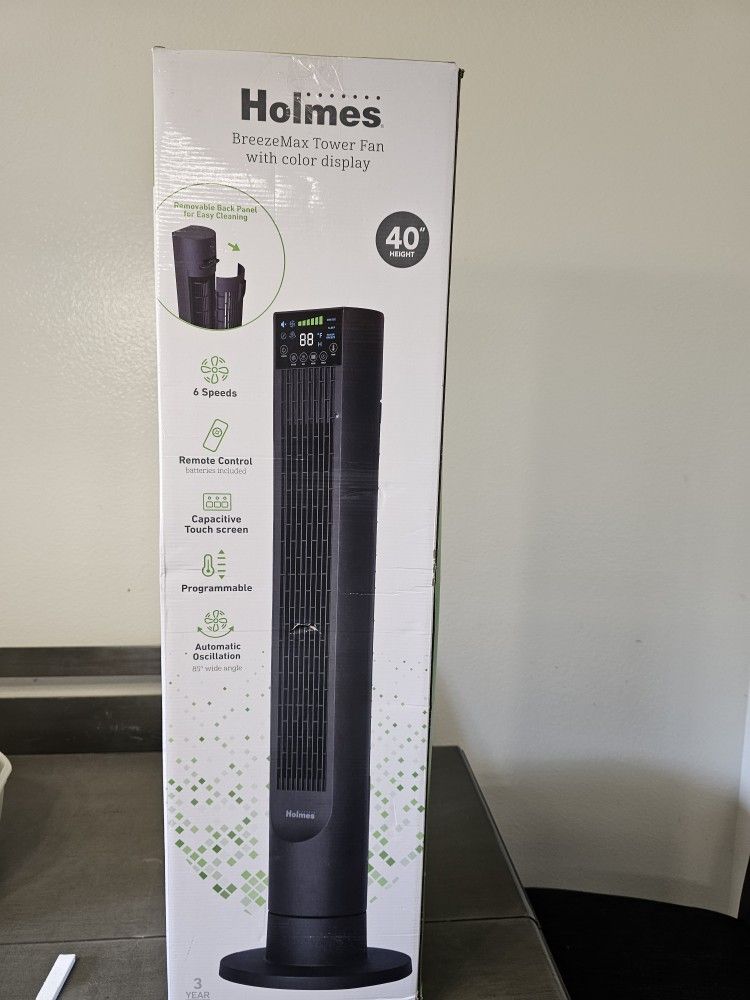 HOLMES 40" SmartConnect WI-FI Digital Tower Fan, ClearRead Display, Alexa Voice Control, 90° Oscillation, 5 Speeds, 4 Modes, 8-Hour Timer, Home, Bedro
