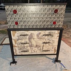 Custom Solid Wood Dresser/Wild Horse And Red Roses