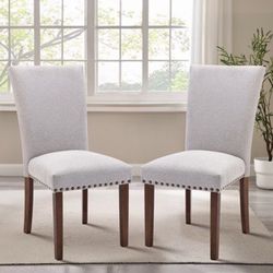 Upholstered Dining Side Chair with High Back and Nailhead Trim, Solid Wood Legs, Modern Parsons for Dining Room (Set of 2)