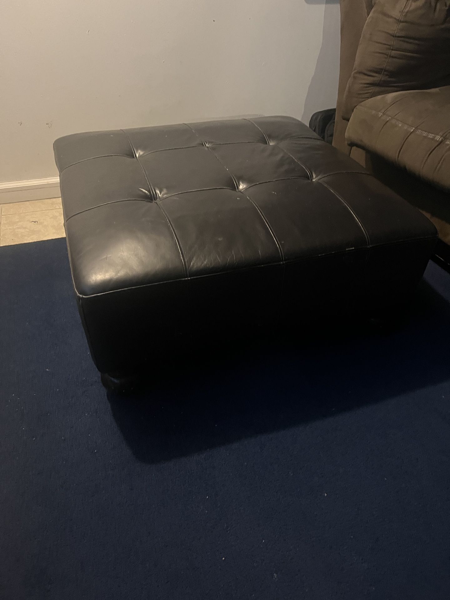 Black Leather Ottoman
