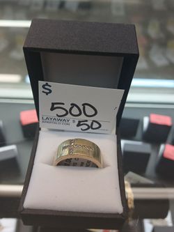 Gold-Tone Cross Band Ring with Stones